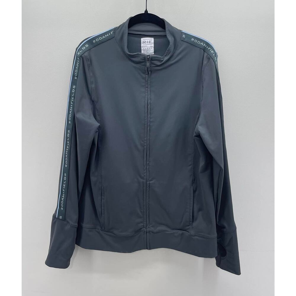 Rodan + Fields Logo Sleeve‎ Gray Light Blue Lightweight Zip Front Active Jacket